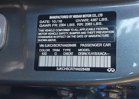 2017 Infiniti Qx30 Premium z USA, uszkodzony, nr VIN SJKCH5CR7HA028488